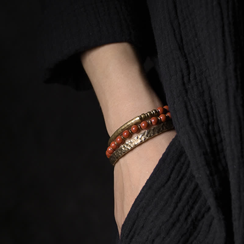 Buddha Stones Red Jasper Moss Agate Black Obsidian Crystal Copper Peace Couple Bracelet - image 2