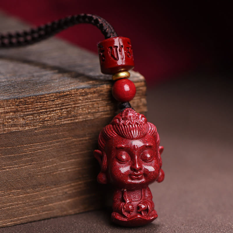 Buddha Stones Chinese Zodiac Natal Buddha Natural Cinnabar Amulet Keep Away Evil Spirits Necklace Pendant - Ox/Tiger-Void Bodhisattva - image 0