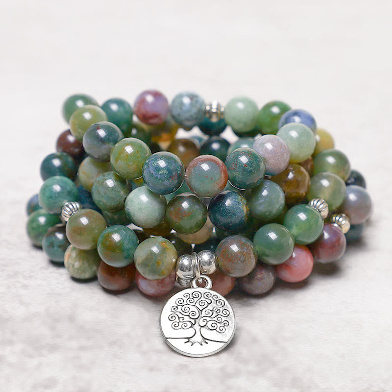 Buddha Stones 108 Mala Beads Indian Agate Lotus OM Buddha Tree of life Positive Calm Bracelet - image 8