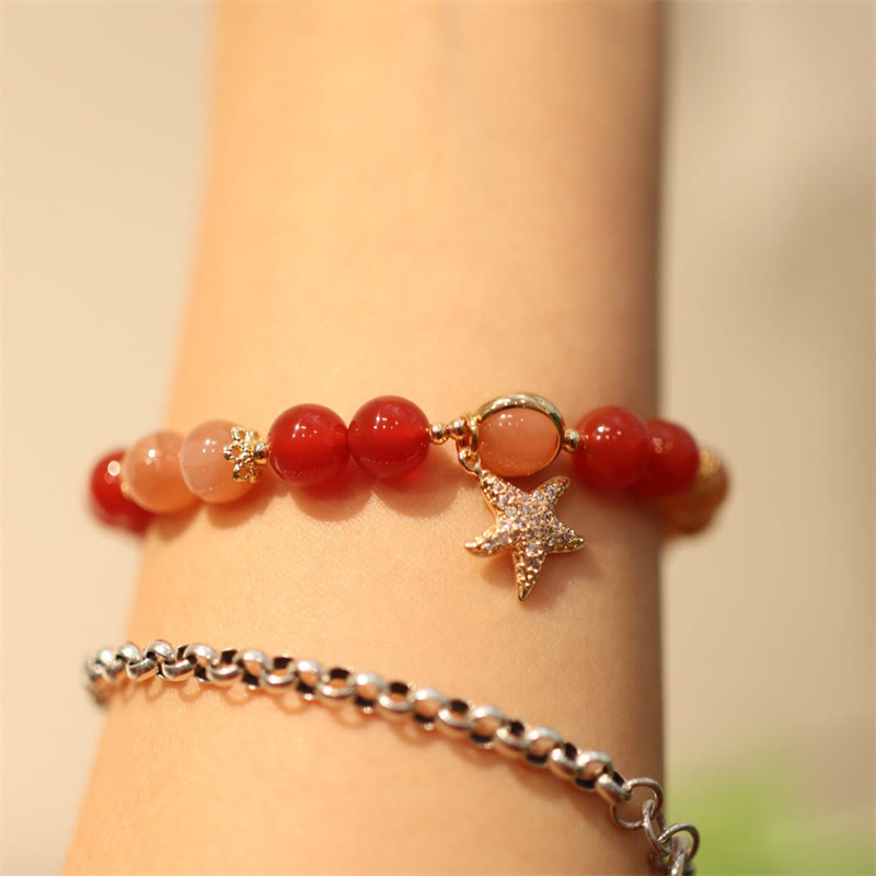 Buddha Stones Sun Stone Peach Moonstone Red Agate Crystal Star Wealth Bracelet - image 3