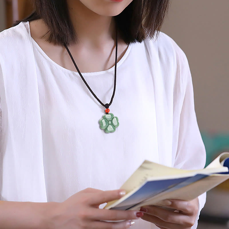 Buddha Stones Natural Lucky Four Leaf Clover Jade Prosperity Necklace Pendant - image 8