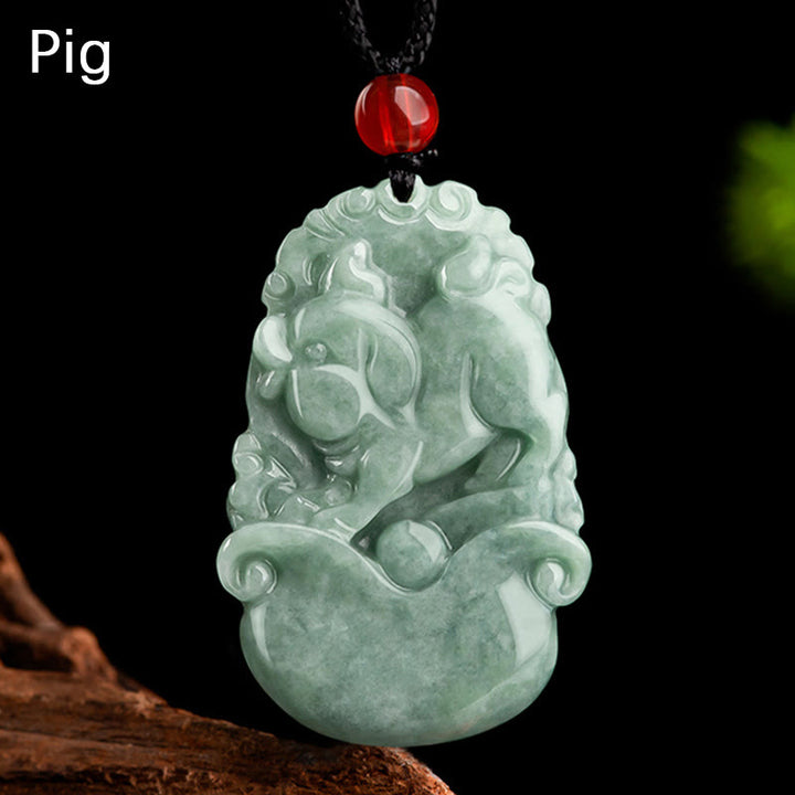 Buddha Stones Natural Green Jade 12 Chinese Zodiac Luck Prosperity Necklace Pendant - Pig - image 20