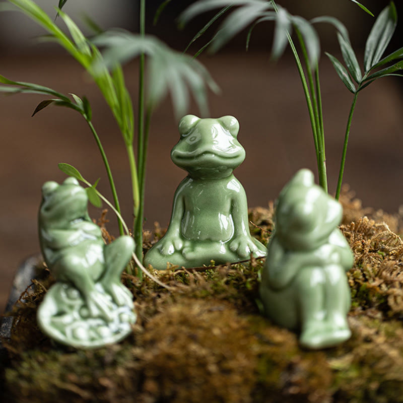 Buddha Stones Mini Small Meditation Lotus Resting Frog Ceramic Wealth Luck Home Tea Pet Figurine Decoration - image 16