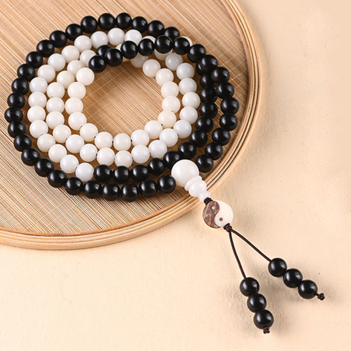 Buddha Stones Ebony YinYang Protection Necklace Mala - image 5