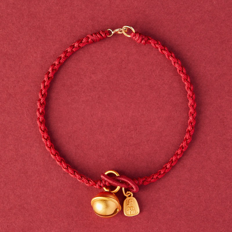 Buddha Stones Handmade Fu Character Charm Luck Happiness Bell Red Rope Bracelet - Dark Red(Wrist Circumference 14-16cm) - image 0