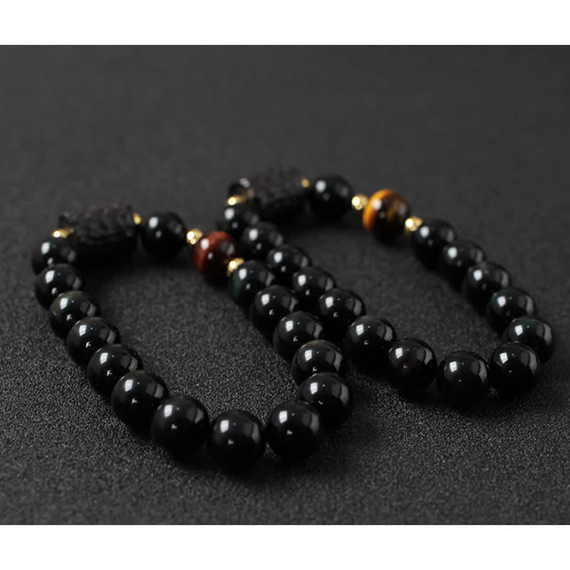 Black Obsidian Ebony Wood Red Tiger Eye Strength Couple Bracelet - image 20