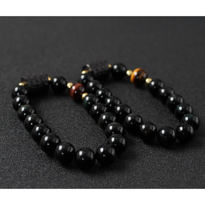 Black Obsidian Ebony Wood Red Tiger Eye Strength Couple Bracelet - image 20