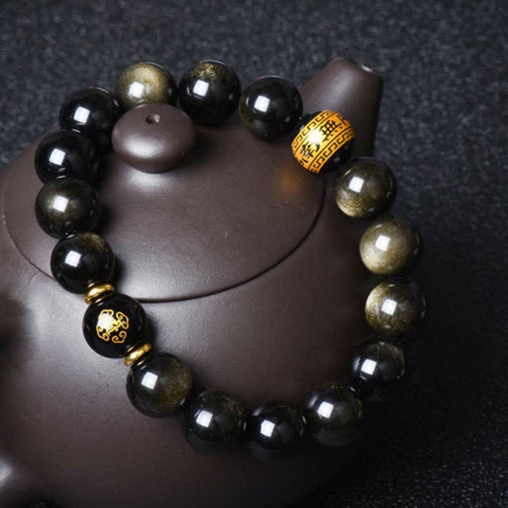 Buddha Stones Chinese Zodiac Natal Buddha Gold Sheen Obsidian Wealth Protection Bracelet - image 23