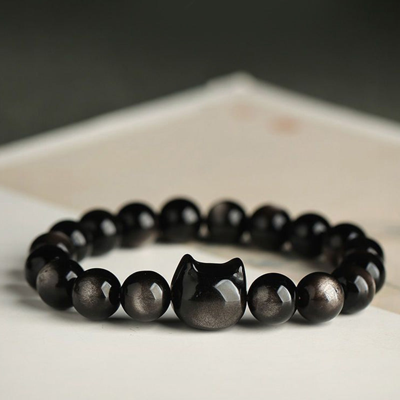 Buddha Stones Gold Sheen Obsidian Silver Sheen Obsidian Lovely Paw Lucky Cat Protection Bracelet - image 18