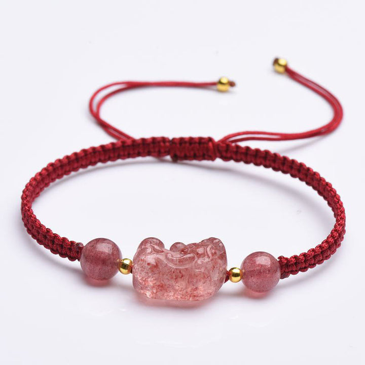 Buddha Stones Natural Strawberry Quartz PiXiu Lucky Red String Bracelet - image 8