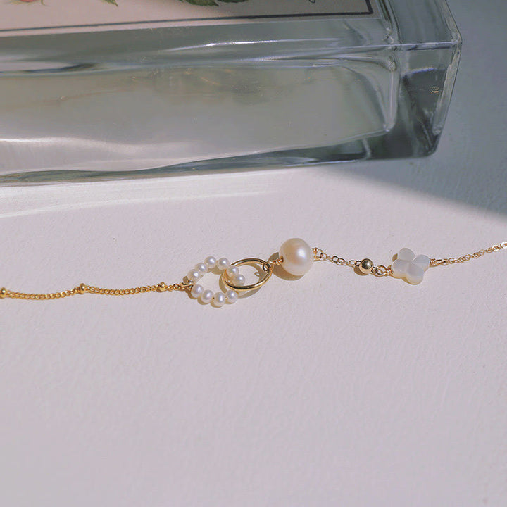 Buddha Stones 14K Gold Plated Pearl Double Peace Buckle Healing Chain Bracelet - image 3