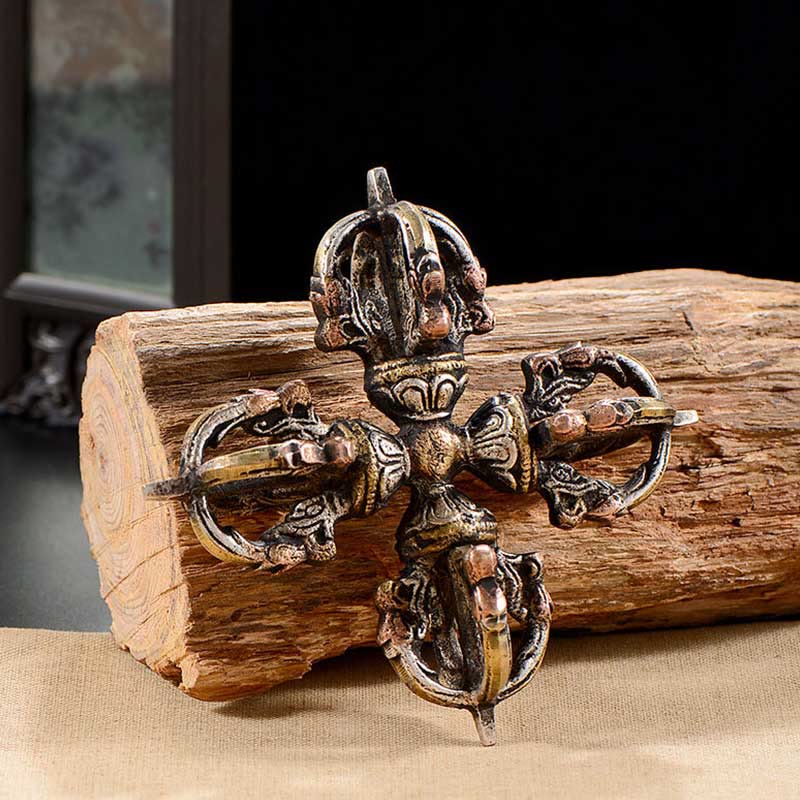 Tibetan Handmade 5 Prong Double Dorje Copper Iron Thunderbolt Strength Vajra - image 4