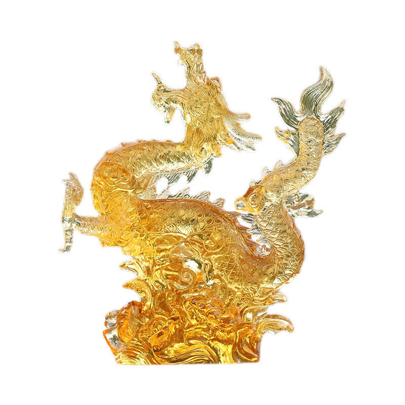 Buddha Stones Handmade Chinese Zodiac Yellow Dragon Liuli Crystal Art Piece Luck Protection Home Office Decoration - image 8