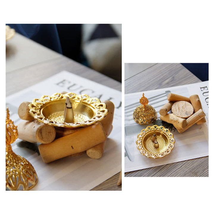 Gold Alloy Healing Mini Incense Burner With Wooden Coaster Home Decor - image 8
