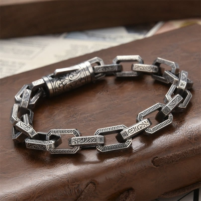 Buddha Stones Vintage Tang Dynasty Flower Design Engraved Luck Energy Bracelet - 22cm - image 0