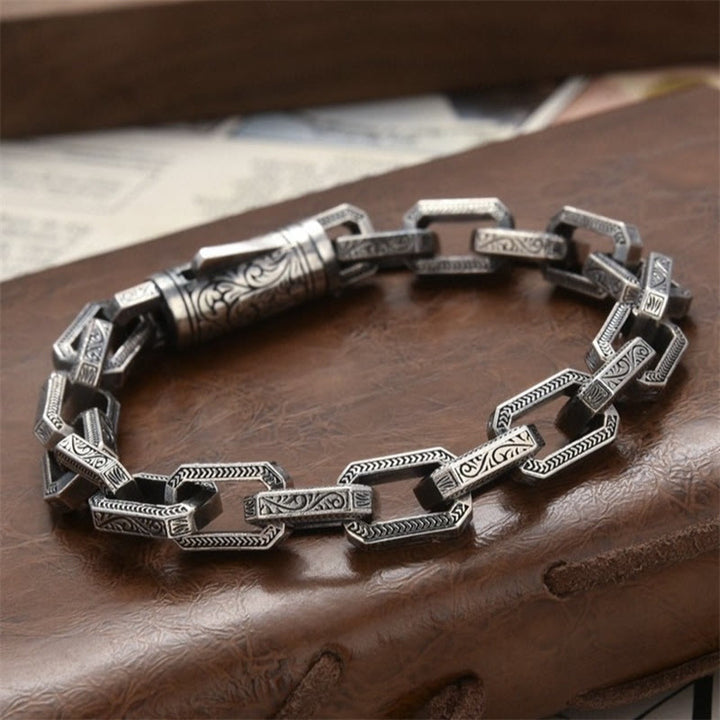 Buddha Stones Vintage Tang Dynasty Flower Design Engraved Luck Energy Bracelet - 22cm - image 0