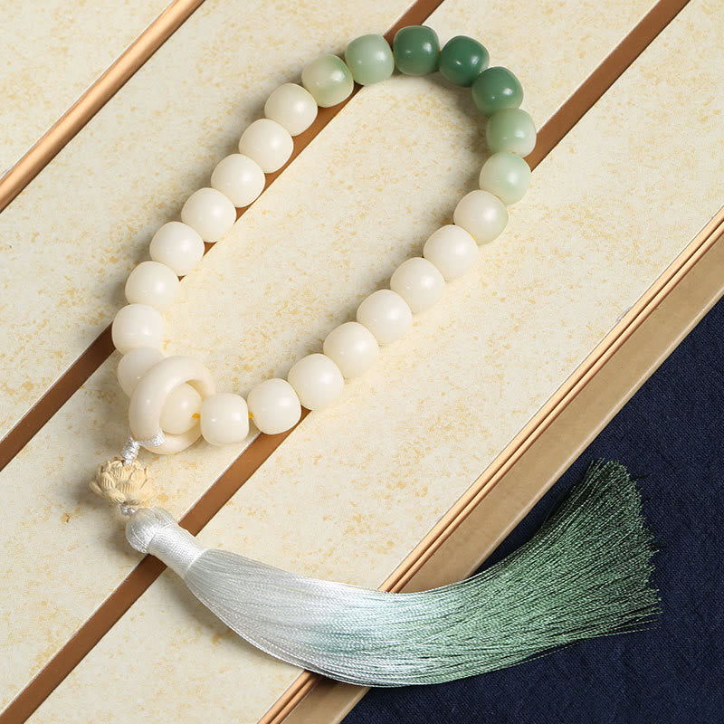 Buddha Stones Natural Gradient Bodhi Seed Fortune Money Bag Lotus Wisdom Tassel Wrist Mala - Bodhi Seed Boxwood Lotus - image 11
