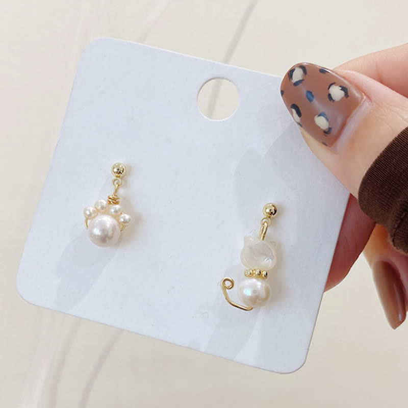 Buddha Stones Cute Cat Paw Pearl Wisdom Stud Drop Earrings - image 6