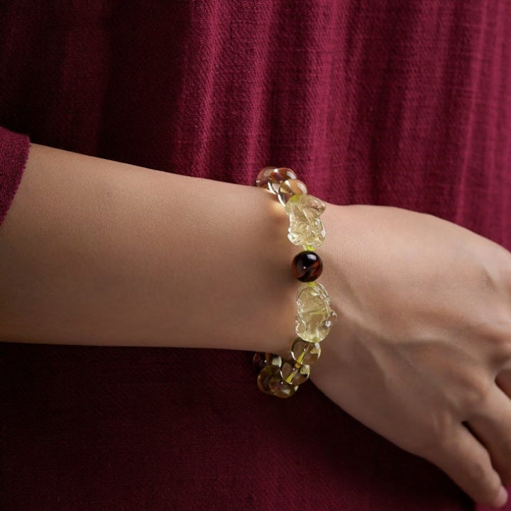Buddha Stones Natural Citrine Double PiXiu Tiger Eye Prosperity Protection Bracelet - image 9