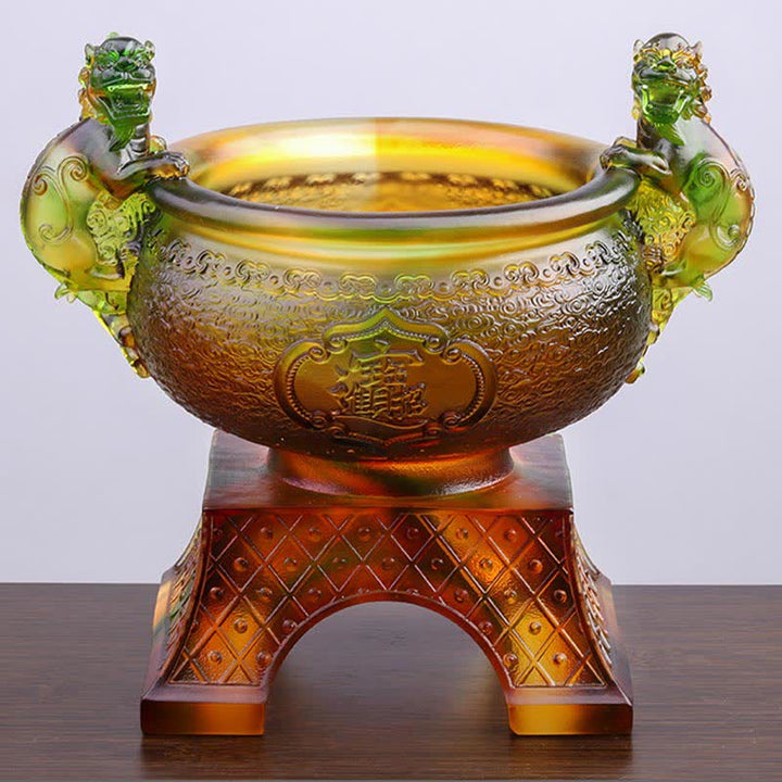 Buddha Stones Handmade Liuli Crystal PiXiu Treasure Bowl Art Piece Home Decoration - image 2