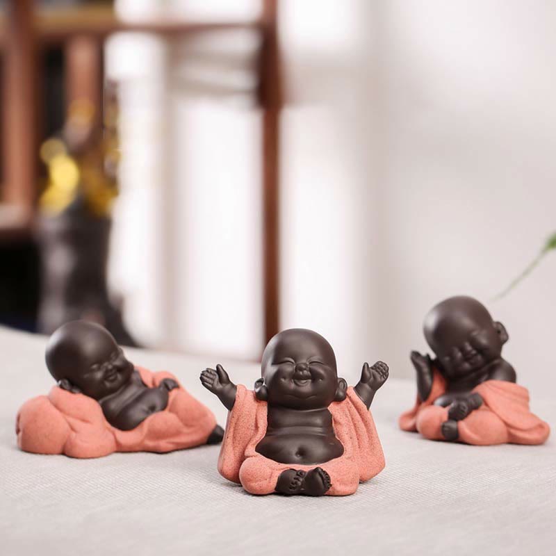 Buddha Stones Always Smiling Laughing Buddha Wealth Luck Purple Clay Maitreya Statue Decoration - image 5