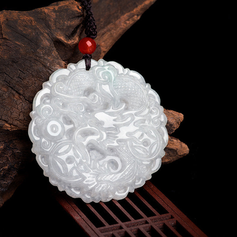 Buddha Stones White Jade Dragon Protection Necklace String Pendant - image 1