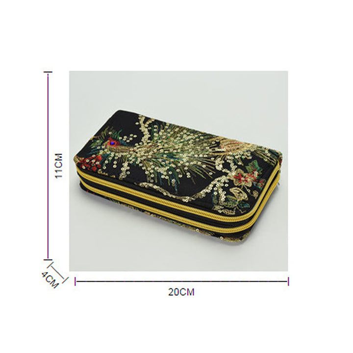 Buddha Stones Peacock Double-sided Embroidery Cash Holder Wallet Shopping Purse - image 13