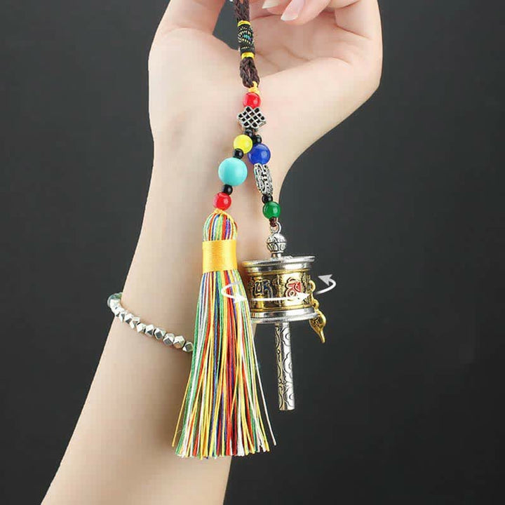 Tibet Om Mani Padme Hum Prayer Wheel Tassel Bag Car Hanging Decoration - image 4