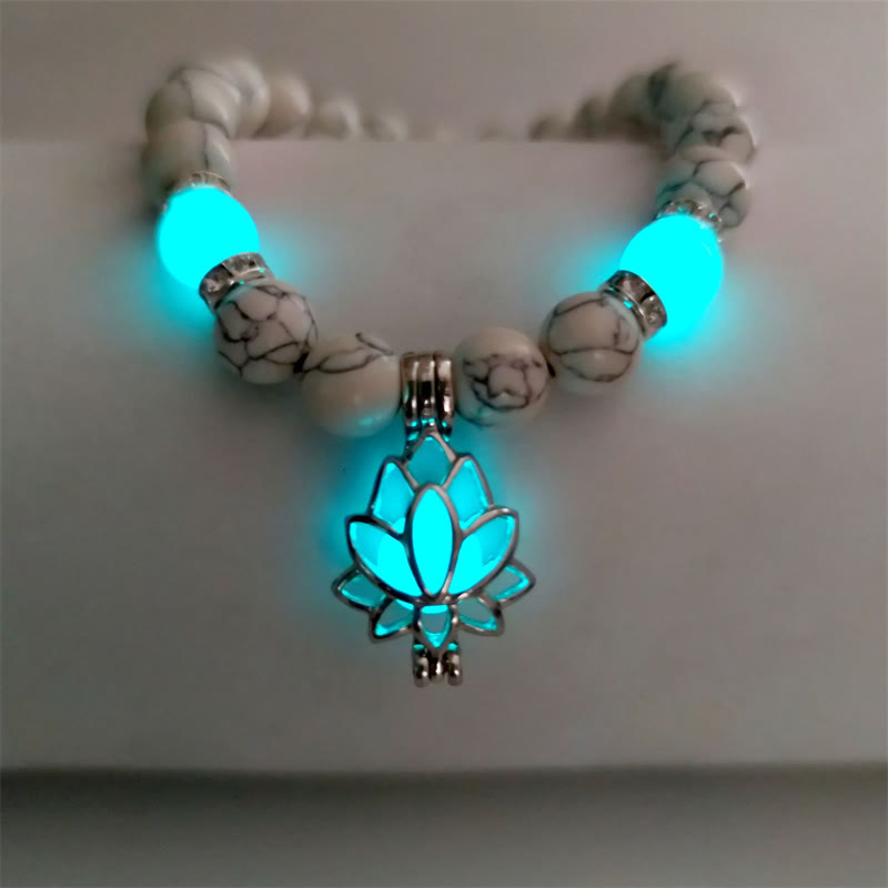 Buddha Stones Tibetan Turquoise Glowstone Luminous Bead Lotus Protection Bracelet - White Turquoise Blue-Green Light - image 27