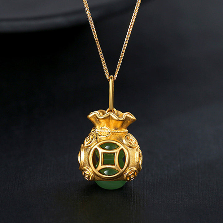 Buddha Stones  Auspicious Feng Shui Money Bag Jade Pendant Necklace - image 4