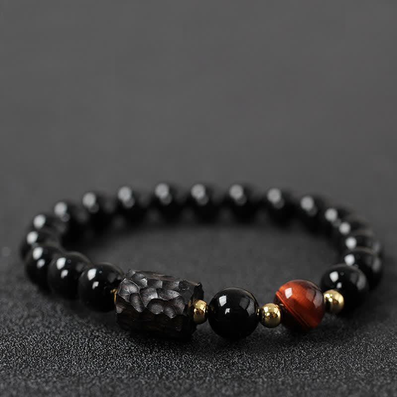 Black Obsidian Ebony Wood Red Tiger Eye Strength Couple Bracelet - image 1