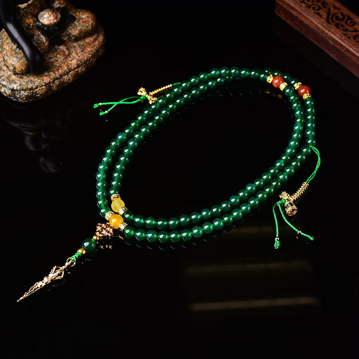 Buddha Stones 108 Beads Natural Green Agate Success Bracelet Mala - image 4