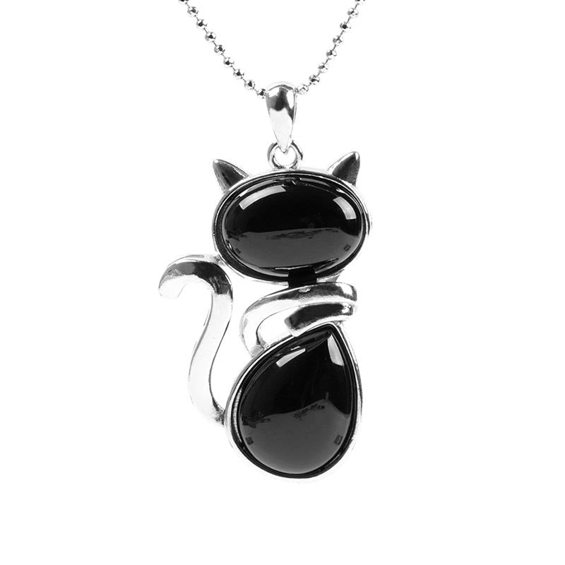Buddha Stones Cat Pattern Natural Crystal Protection Necklace Pendant - Black Onyx - image 13
