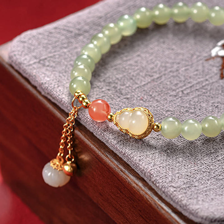 Buddha Stones 925 Sterling Silver Hetian Jade Gourd Lotus Abundance Luck Bracelet - image 9