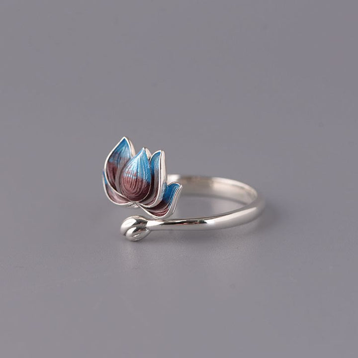 Buddha Stones 925 Sterling Silver Lotus Flower New Beginning Adjustable Ring - image 2