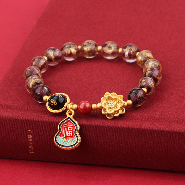Buddha Stones Tibet Om Mani Padme Hum Fu Character Gourd Charm Lotus Liuli Glass Bead Luck Bracelet - 8mm Purple Liuli Glass Bracelet(Wrist Circumference 14-16cm) - image 12