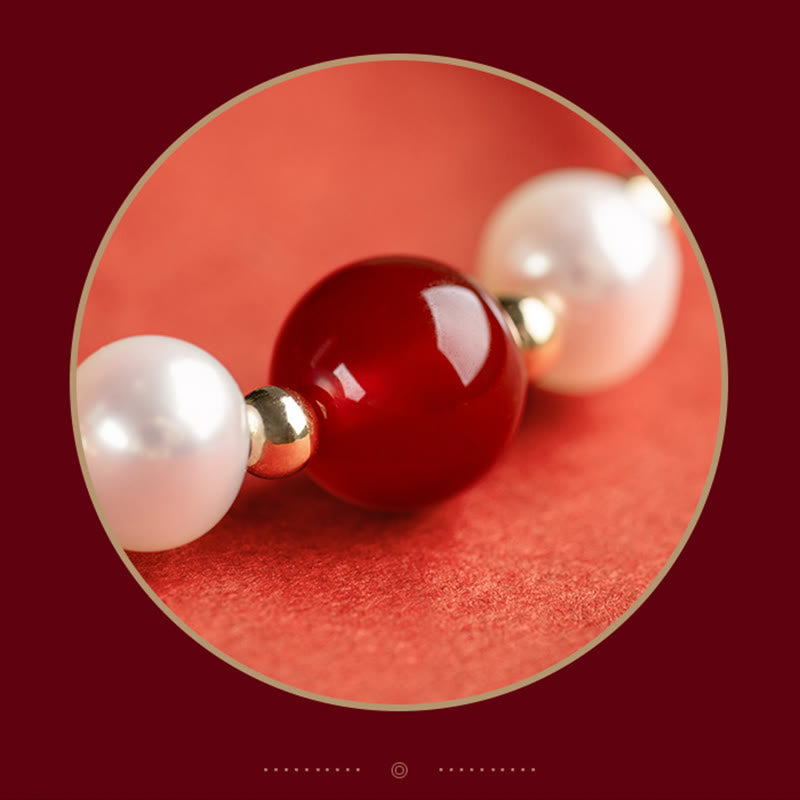 Buddha Stones 925 Sterling Silver Good Fortune Fu Character Agate Pearl Red String Braid Bracelet - image 5