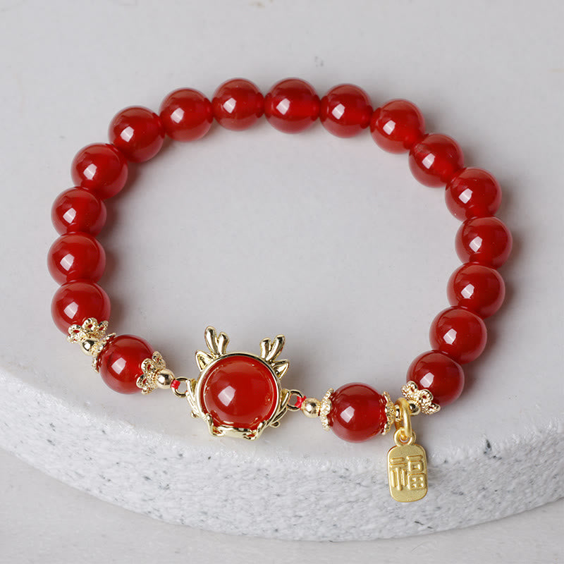 Buddha Stones Year of the Dragon Red Agate Jade Peace Buckle Fu Character Success Bracelet - image 7