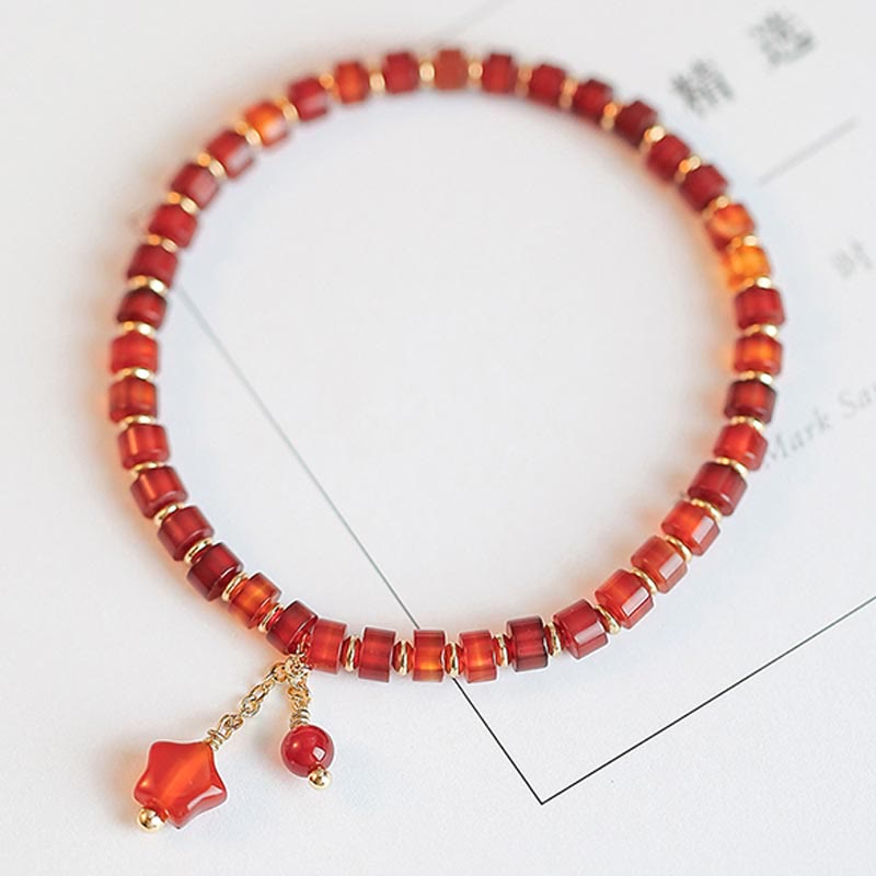 Natural Red Agate Endless Knot Four Leaf Clover Star Confidence String Bracelet - image 16