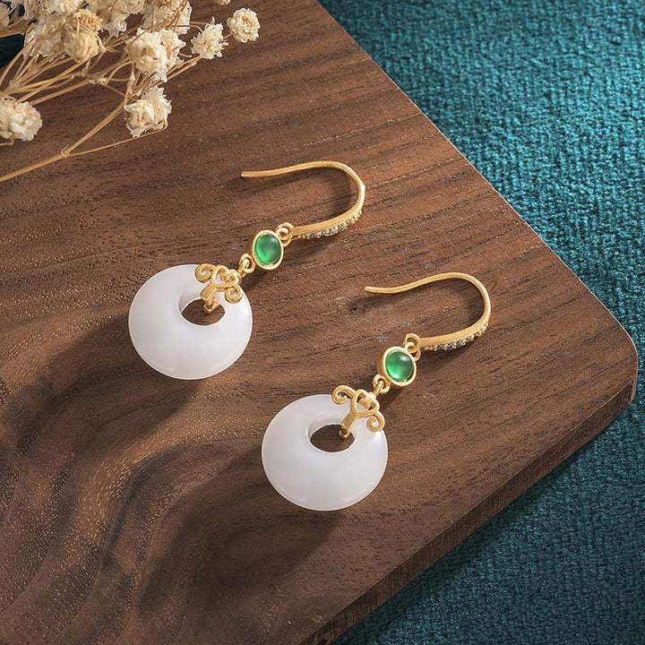 FengShui White Jade Blessing Drop Earrings - image 16