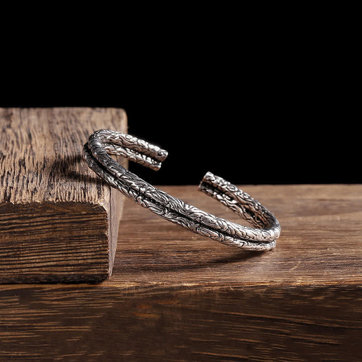 Buddha Stones Flower Dragon Pattern Engraved Balance Cuff Bracelet Bangle - Flower Dragon Pattern - image 0