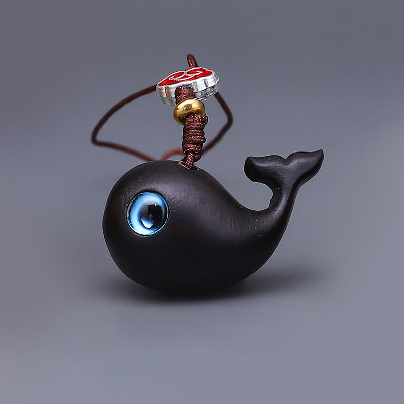 Buddha Stones Green Sandalwood Mini Cute Animal Rabbit Cat Deer Whale Prosperity Phone Hanging Decorations - Red Sandalwood Small Whale - image 8