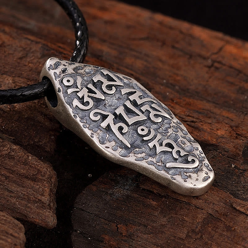Buddha Stones Tibetan 925 Sterling Silver Om Mani Padme Hum Dorje Vajra Engraved Strength Necklace Pendant - image 2