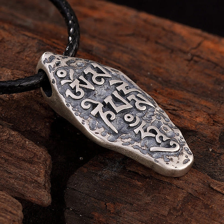 Buddha Stones Tibetan 925 Sterling Silver Om Mani Padme Hum Dorje Vajra Engraved Strength Necklace Pendant - image 2