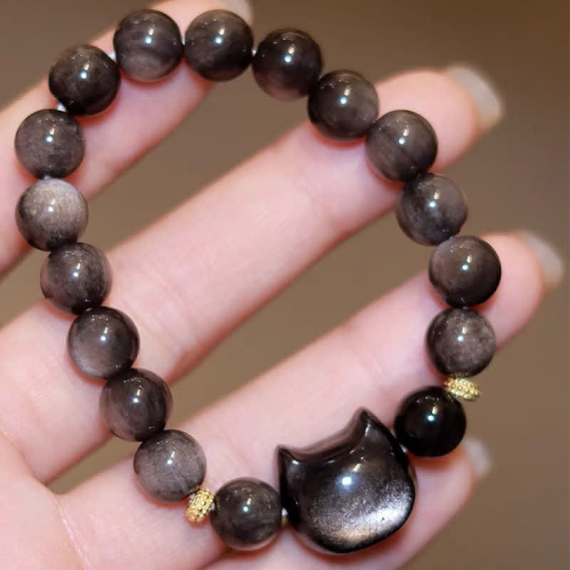 Buddha Stones Gold Sheen Obsidian Silver Sheen Obsidian Lovely Paw Lucky Cat Protection Bracelet - image 39