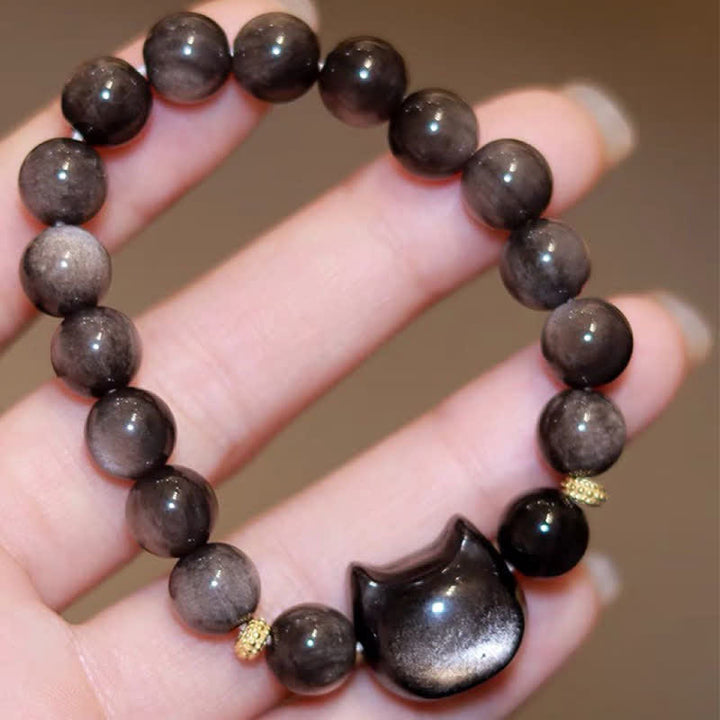 Buddha Stones Gold Sheen Obsidian Silver Sheen Obsidian Lovely Paw Lucky Cat Protection Bracelet - image 39