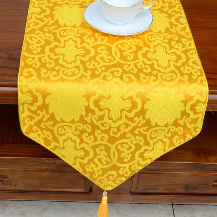 Prayer Altar Flower Vajra Dragon Pattern Tibetan Auspicious Symbols Tassels Jacquard Table Runner - image 10