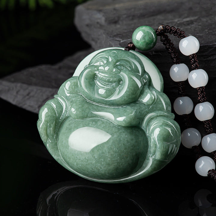 Buddha Stones Laughing Buddha Cyan Jade Harmony Necklace String Bead Pendant - image 4