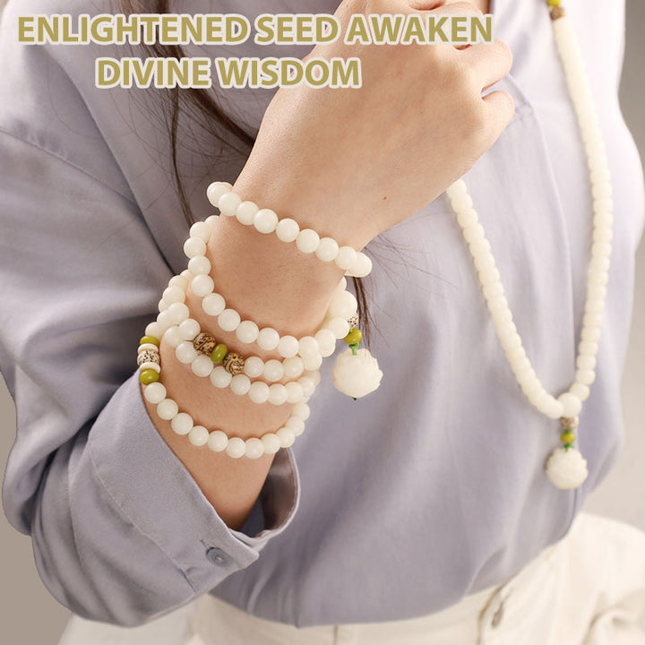 Buddha Stones White Jade Bodhi Lotus Mala Harmony Necklace Bracelet - image 15