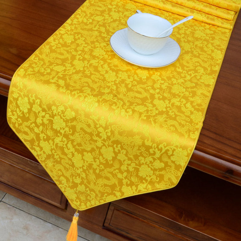 Prayer Altar Flower Vajra Dragon Pattern Tibetan Auspicious Symbols Tassels Jacquard Table Runner - Yellow Dragon - 200*33cm - image 12